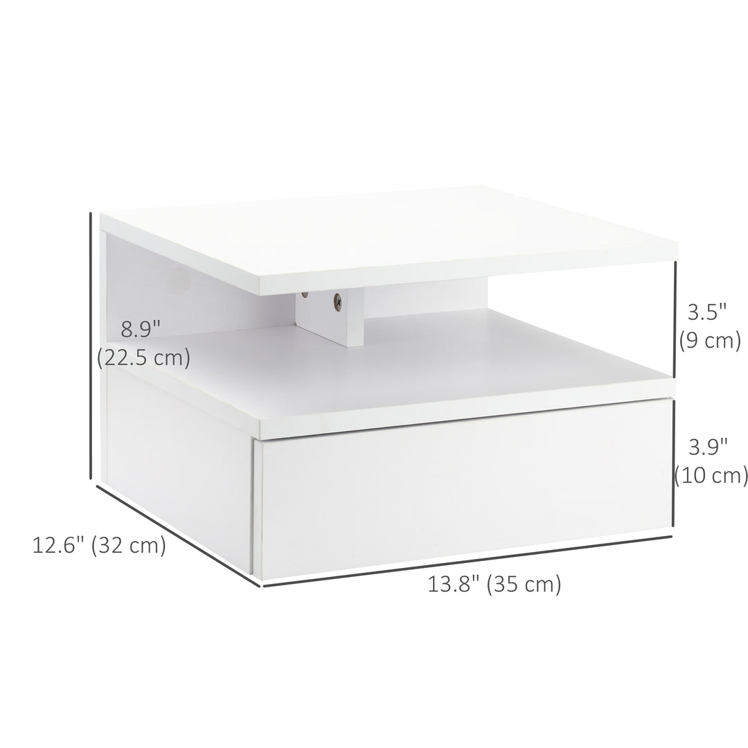 HOMCOM Floating Nightstand Set of 2, Wall Mounted Bedside Table with Drawer and Shelf, Small Night Stand for Bedroom, White
