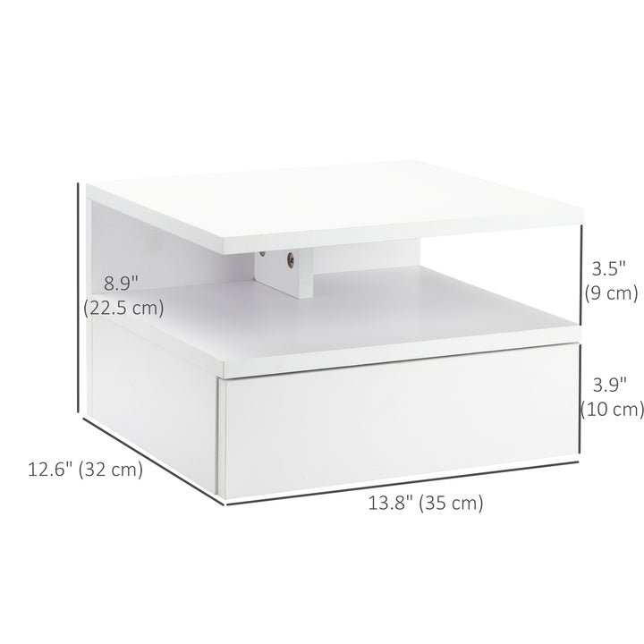 HOMCOM Floating Nightstand Set of 2, Wall Mounted Bedside Table with Drawer and Shelf, Small Night Stand for Bedroom, White
