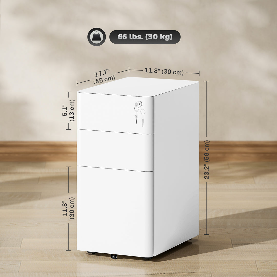 Vinsetto 3 Drawer Filing Cabinet, Lockable Steel Office Storage Cabinet with Hanging Bar for Letter, A4, Legal Files, White