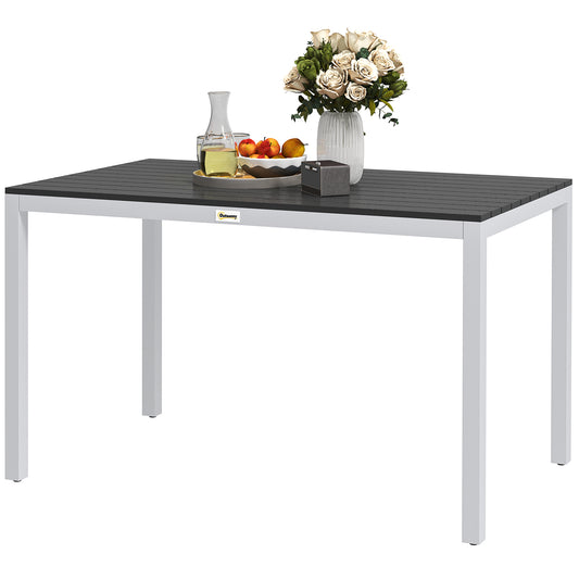 Outsunny Outdoor Dining Table for 4-6 with Easy Maintenance Slatted Top, Rust-Resistant Aluminium Frame, Black