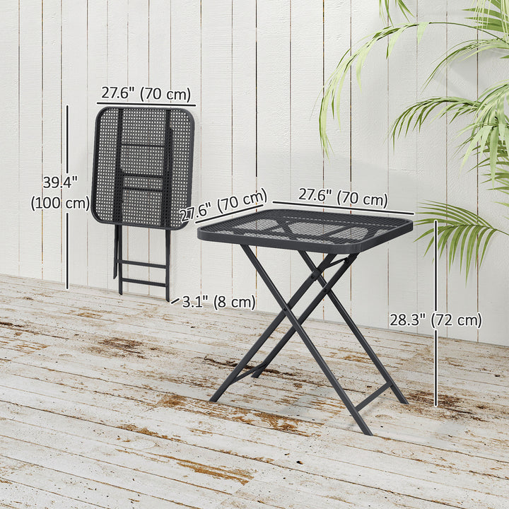 Outsunny 27.5" Square Outdoor Patio Table, Outdoor Folding Table with Grid Rattan-Like Top for Camping, Picnic, Black