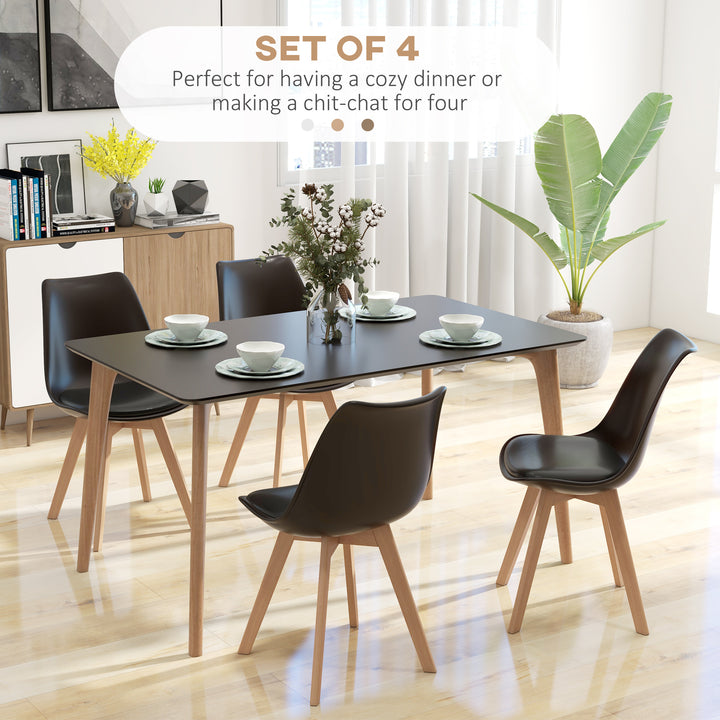 HOMCOM Modern Dining Table Chairs Set of 4, Rubber Wood Kitchen Table Chairs with PU Leather Cushion for Living Room, Bedroom