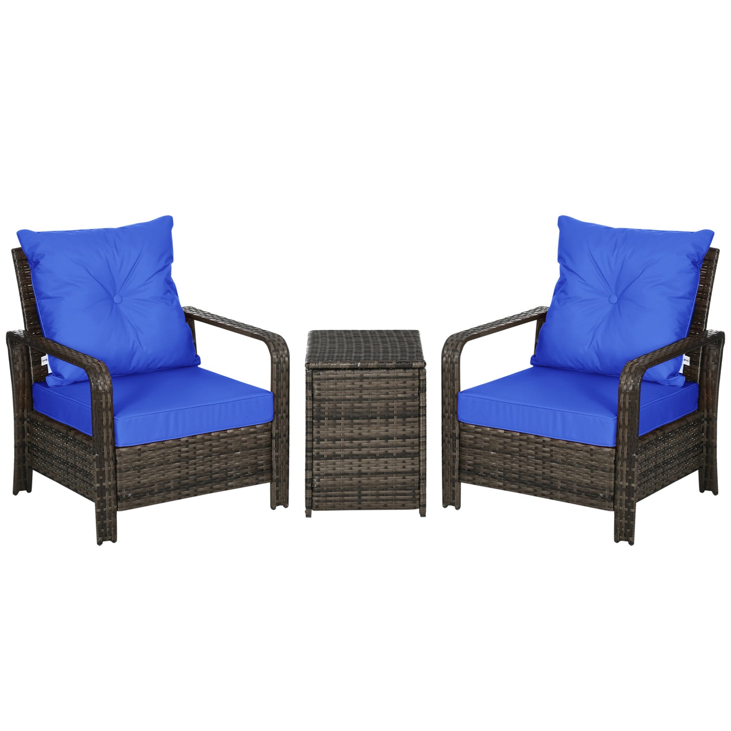Outsunny 3 Pieces Wicker Patio Furniture Set, Rattan Bistro Set with Storage Coffee Table and Thickened Cushions, Outdoor Conversation Set for Garden, Porch, Balcony, Red