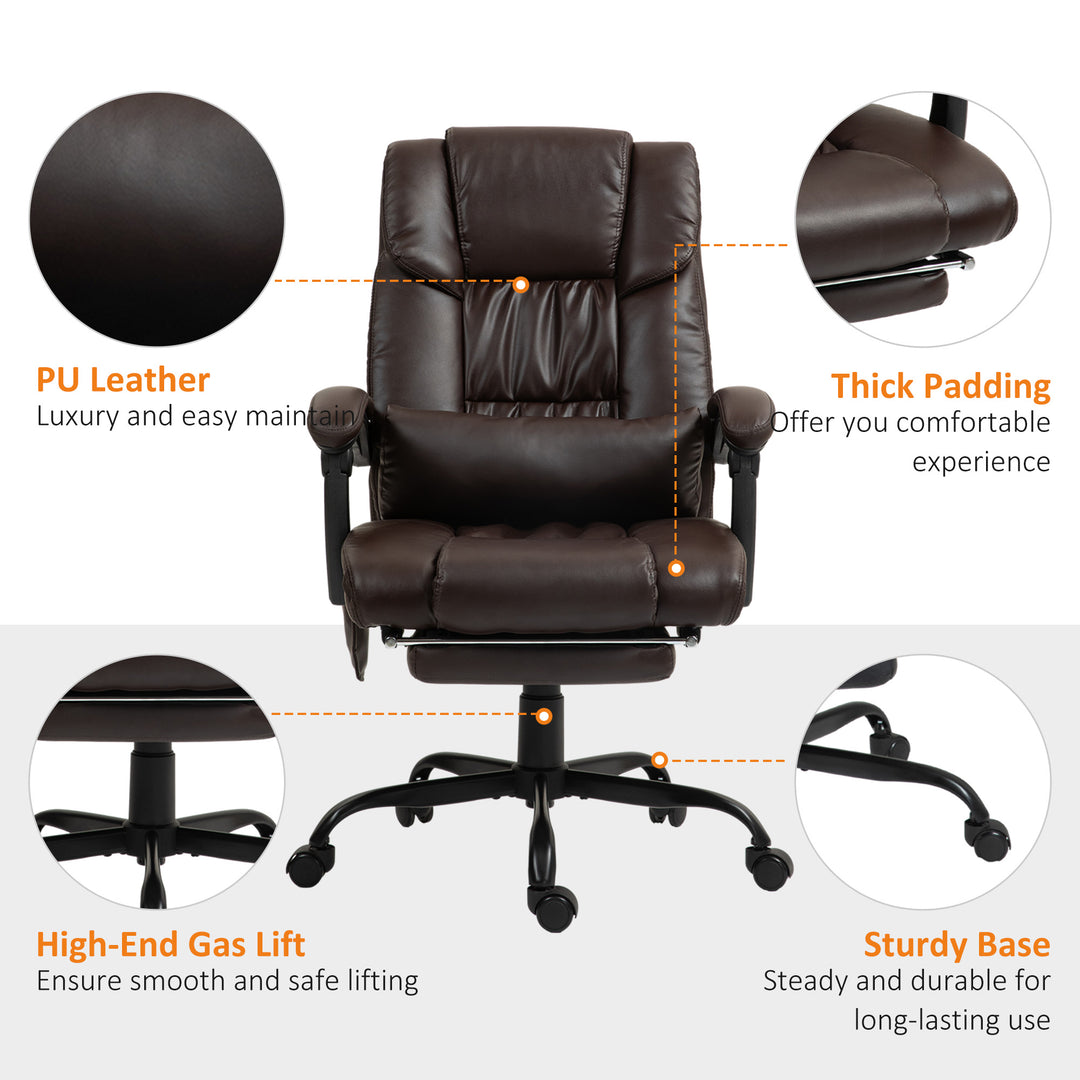 Vinsetto 6-Point Vibration Massage Chair, Height Adjustable Reclining Computer Chair with Retractable Footrest, Brown