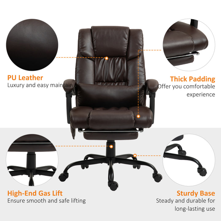 Vinsetto 6-Point Vibration Massage Chair, Height Adjustable Reclining Computer Chair with Retractable Footrest, Brown