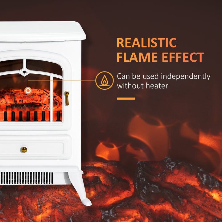 HOMCOM 16" Free Standing Electric Fireplace Portable Adjustable Stove with Heater Wood Burning Flame 750/1500W White