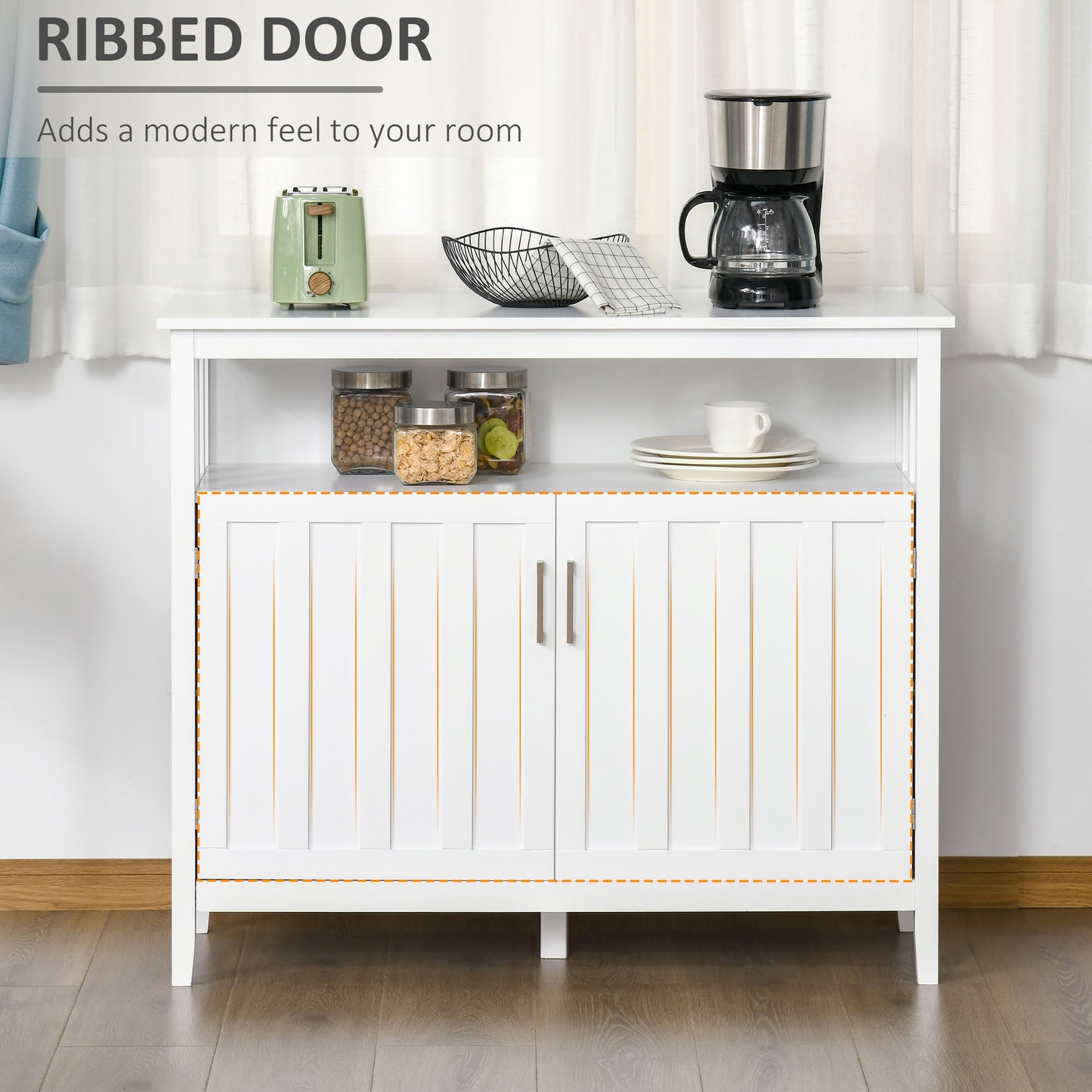 HOMCOM Sideboard Buffet Server Storage Cabinet Console Table with 2 Doors and Adjustable Shelves for Kitchen & Dining Room, White