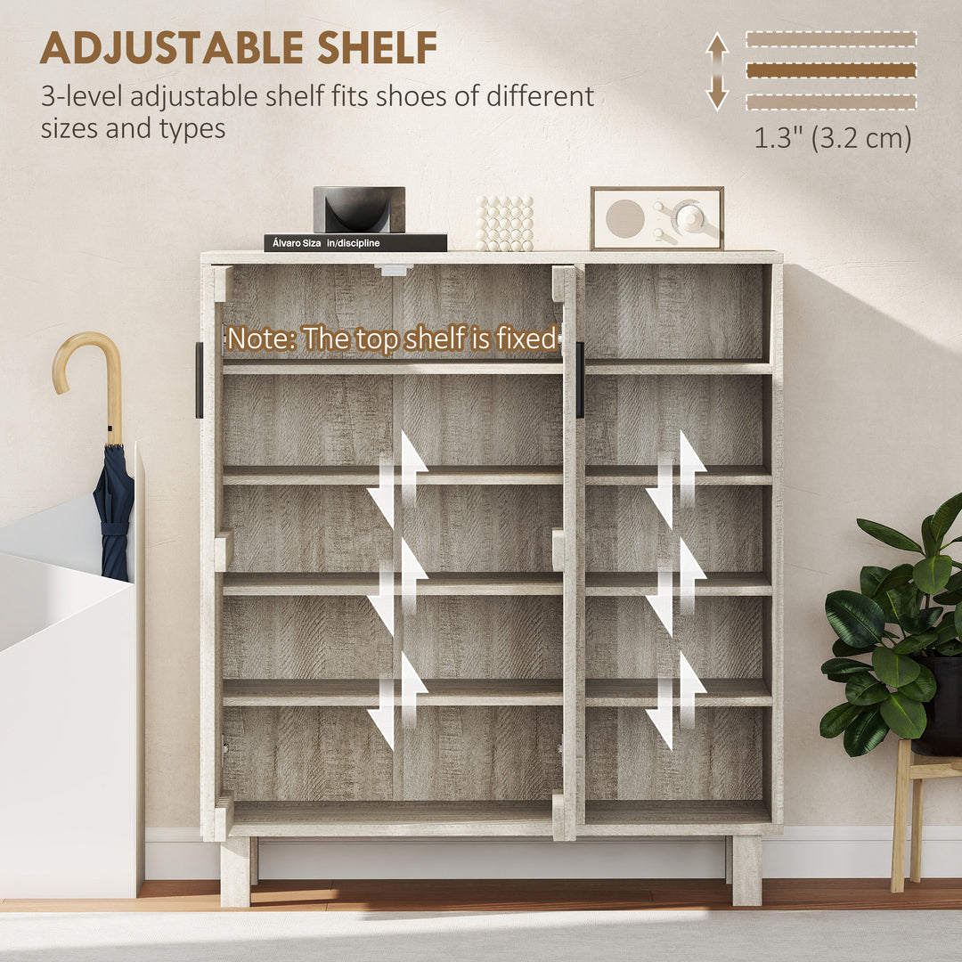 HOMCOM Shoe Storage with Double Doors and Open Shelves 17 Pair Shoe Storage Organizer for Entryway Hallway Walnut