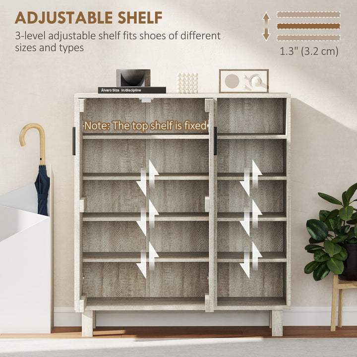 HOMCOM Shoe Storage with Double Doors and Open Shelves 17 Pair Shoe Storage Organizer for Entryway Hallway Walnut