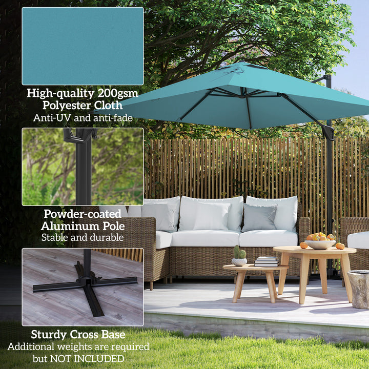 Outsunny 8'x8' Square Patio Hanging Offset Umbrella, Outdoor Cantilever Parasol w/ Cross Base, Cream White