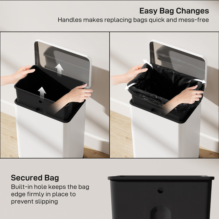 HOMCOM 5.3 Gallon/20 L Garbage Bin with Soft Close Lid, Trash Can with Removable Inner Bucket for Kitchen, Office, Cream White