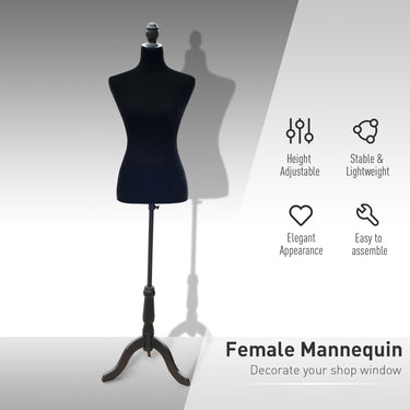 HOMCOM Female Fashion Mannequin Dress Form Torso Dressmaker Stand Clothing Display w/ Base (Black)