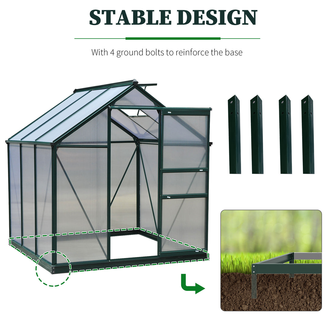 Outsunny 6.2' x 6.3' x 6.6' Clear Polycarbonate Greenhouse Large Walk-In Green House Garden Plants Grow Galvanized Base Aluminium Frame w/ Slide Door