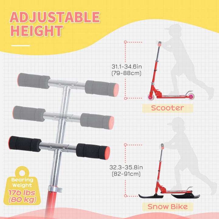 Qaba Snow Scooter, 2 in 1 Design Adjustable Height Scooter Snow Sled for Kids Aged Over 7 Years Old, Kids Sled Ski Scooter with Wheels Blades, Green