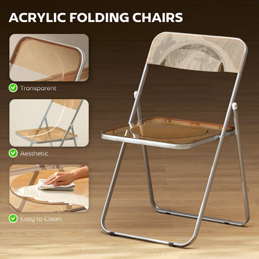 HOMCOM 4 Pack Acrylic Foldable Chairs, Transparent Folding Chairs for Living Room, Home Office, Party, Orange