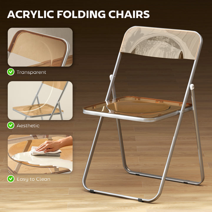 HOMCOM 4 Pack Acrylic Foldable Chairs, Transparent Folding Chairs for Living Room, Home Office, Party, Orange