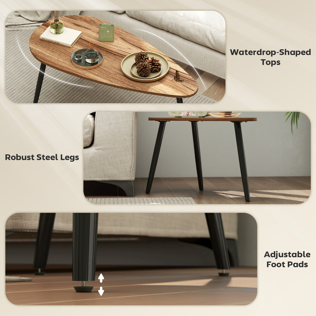 HOMCOM 2 Pieces Coffee Table Set for Living Room, Industrial Nest of Tables with Steel Legs, Brown