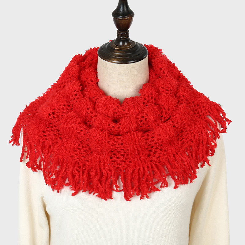 Aarniva Plaid Knitted Loop Scarf Snood | Infinity Neck Scarf | Soft Acrylic Fabric | Fringe Tassel Design | Lightweight & Cozy | 1-Piece