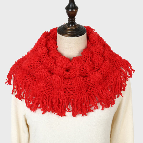 Aarniva Plaid Knitted Loop Scarf Snood | Infinity Neck Scarf | Soft Acrylic Fabric | Fringe Tassel Design | Lightweight & Cozy | 1-Piece