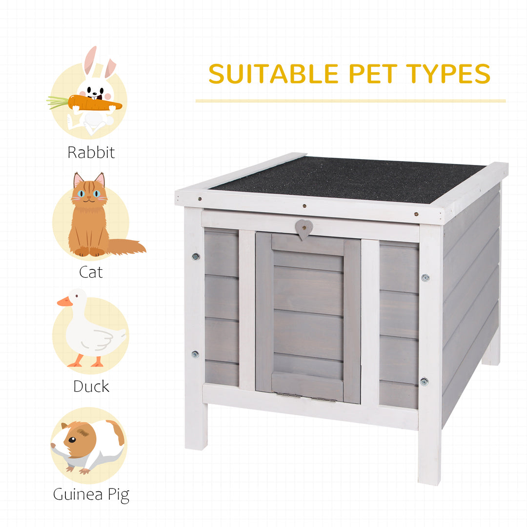 PawHut Wooden Rabbit Hutch Bunny Cage Outdoor Cat House Guinea Pig Cage Duck Shelter, Indoor Outdoor Use, 20"x16.5"x17", Grey
