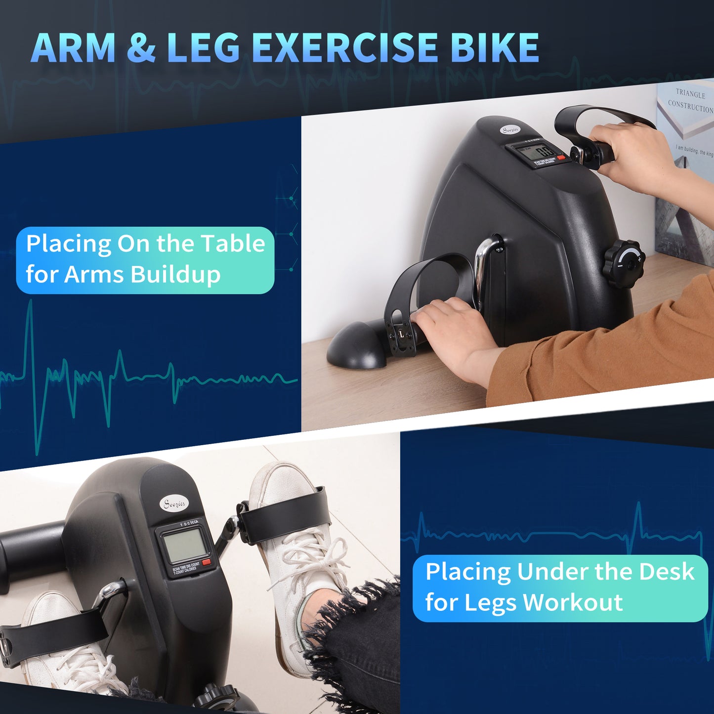 Soozier Portable Mini Pedal Exercise Bike Indoor Cycle Fitness Arm Leg w/ LCD Display, Silver
