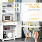 HOMCOM Coastal Style Kitchen Buffet and Hutch Wooden Storage Cupboard with Framed Glass Door LouveredCabinet  Drawers Microwave Space for Dining Room  Living Room  White