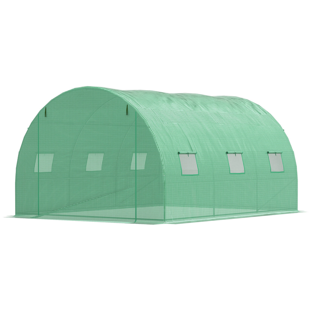 Outsunny 13' x 10' x 6.6'  Walk-in Polytunnel Greenhouse, Outdoor Garden Tunnel Greenhouse Tent with Zipped Roll-Up Door and 6 Mesh Windows, Green
