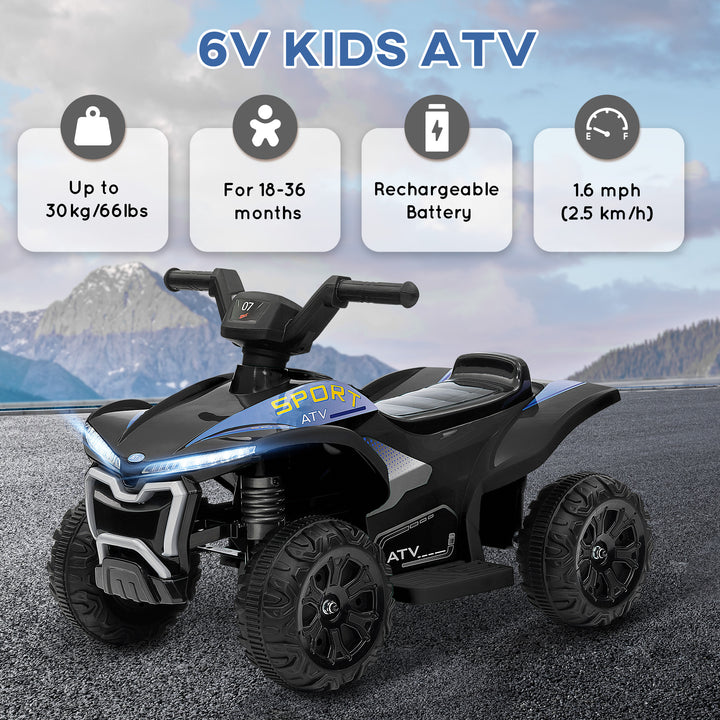 Qaba Kids ATV, 6V Battery Powered Electric Vehicle with Headlights, Music, Forward/Reverse Switch for 18-36 Months, Black