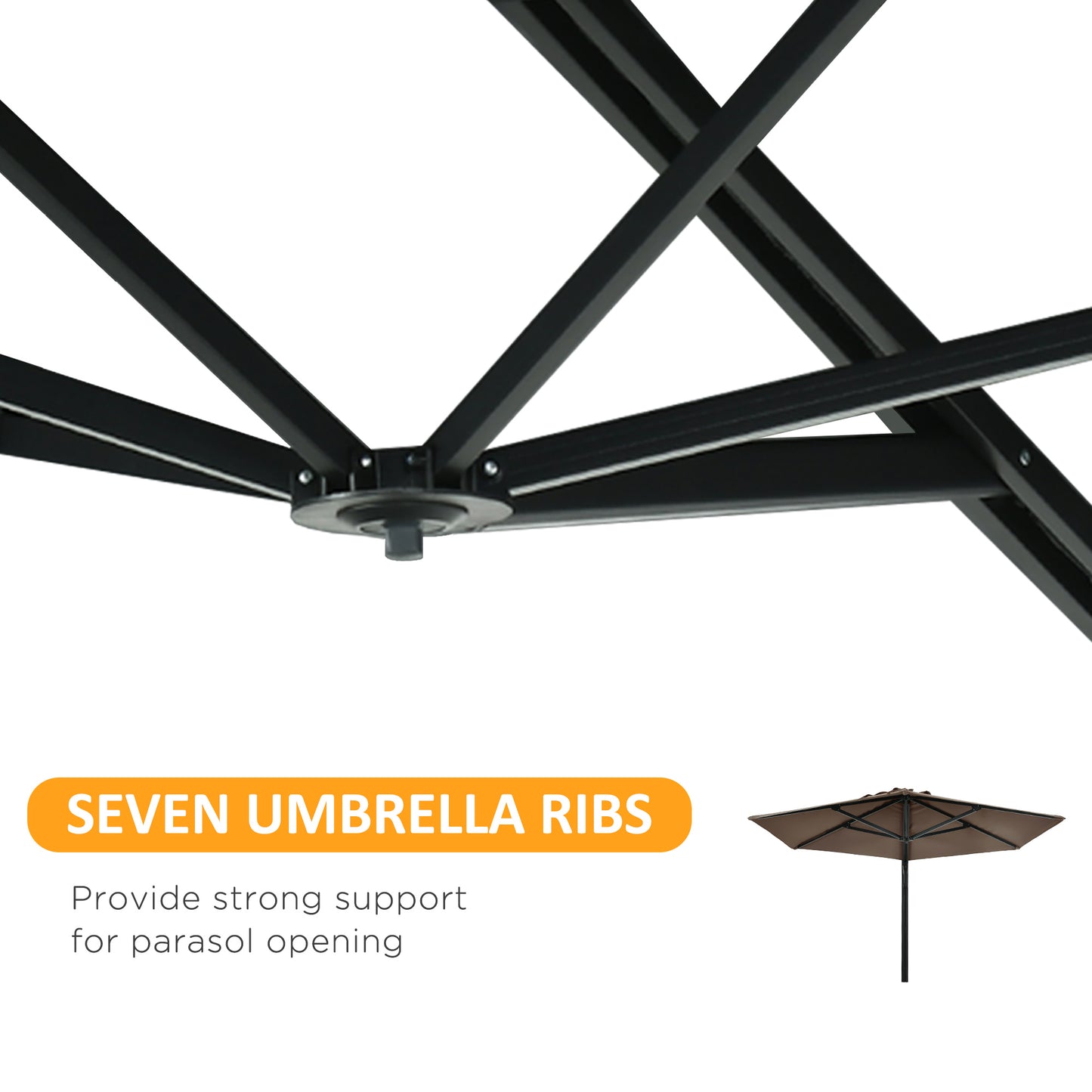 Outsunny 8 ft Wall Mounted Umbrella with 180Â° Rotatable Canopy, Patio Wall Parasol for Outdoor, Garden, Balcony, Yard,  Khaki