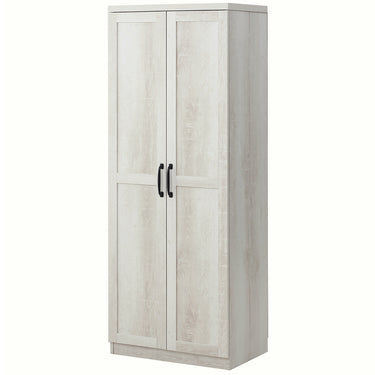 HOMCOM 63" Kitchen Storage Cabinet, 5-tier Pantry Cabinet with Doors and Adjustable Shelves for Dining Room, Distressed White