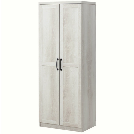 HOMCOM 63" Kitchen Storage Cabinet, 5-tier Pantry Cabinet with Doors and Adjustable Shelves for Dining Room, Distressed White