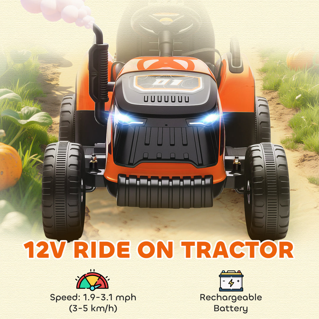 Qaba 12V Kids Ride On Tractor with Trailor, Remote Control, Music, Lights, Shifter, for Kids Ages 3-8 Years, Blue