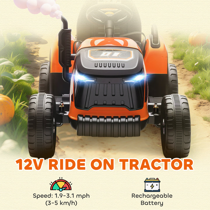 Qaba 12V Kids Ride On Tractor with Trailor, Remote Control, Music, Lights, Shifter, for Kids Ages 3-8 Years, Blue