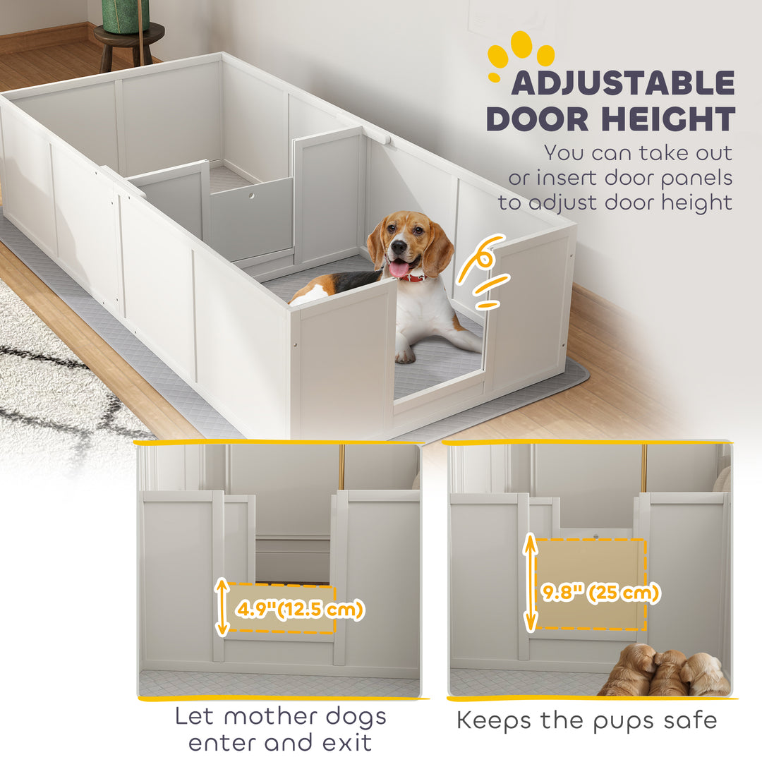 PawHut Whelping Box for Dogs w/ Adjustable, Removable Door, for Small Medium Dogs, 77" x 38", White