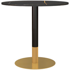 HOMCOM Round Dining Table, Modern Dining Room Table with Faux Marble Top, Steel Base, Space Saving Small Kitchen Table, Black
