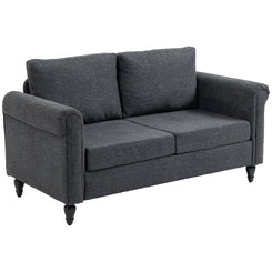 HOMCOM Vintage Loveseat, Upholstered Love Seat Furniture, Chenille-feel Fabric 2 Seater Sofa Couch with Rolled Arms, Gourd-Shaped Rubber Wood Legs for Living Room, Dark Grey