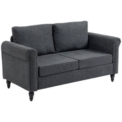 HOMCOM Vintage Loveseat, Upholstered Love Seat Furniture, Chenille-feel Fabric 2 Seater Sofa Couch with Rolled Arms, Gourd-Shaped Rubber Wood Legs for Living Room, Dark Grey