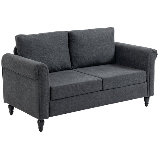 HOMCOM Vintage Loveseat, Upholstered Love Seat Furniture, Chenille-feel Fabric 2 Seater Sofa Couch with Rolled Arms, Gourd-Shaped Rubber Wood Legs for Living Room, Dark Grey