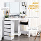HOMCOM Corner Vanity Desk with Mirror, Makeup Vanity Table with 5 Drawers and Open Shelves, Dressing Table with 3-piece Mirror for Bedroom, Black