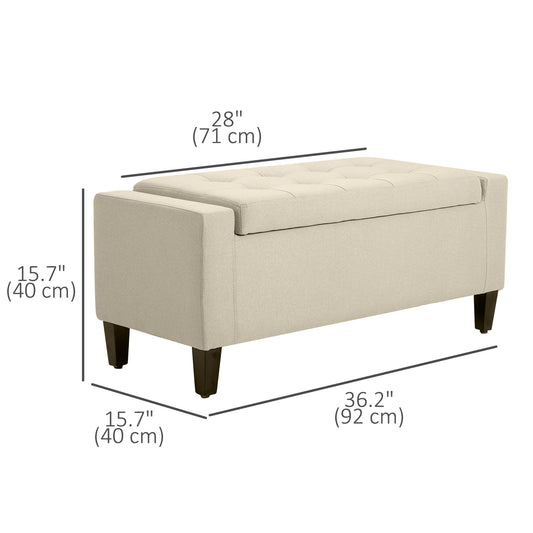 HOMCOM Storage Ottoman Bench Linen-Touch Fabric Tufted Chest Footstool with Flipping Top, Beige