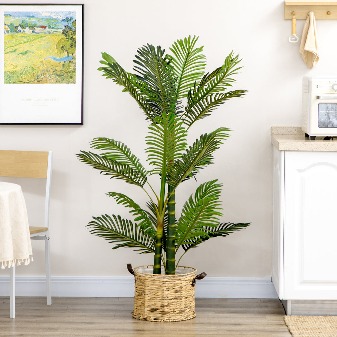 HOMCOM Artificial Tree Areca Palm Tree Fake Plants in Pot with 21 Leaves for Indoor Decor, 8"x8"x60", Green
