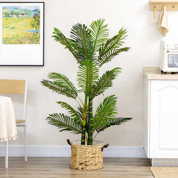 HOMCOM Artificial Tree Areca Palm Tree Fake Plants in Pot with 21 Leaves for Indoor Decor, 8"x8"x60", Green