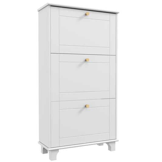 HOMCOM Narrow Shoe Storage with 3 Flip Drawers and Adjustable Shelves, Shoe Cabinet Organizer for 12 Pairs of Shoes, White