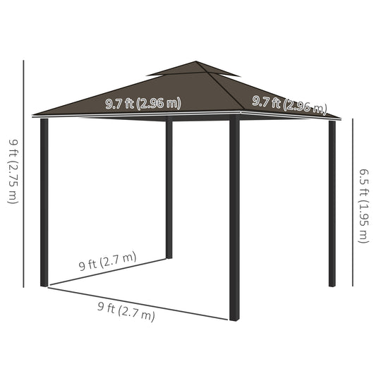 Outsunny 10' x 10' 2-Tier Outdoor Gazebo Canopy Tent with Zippered Mesh Sidewalls, Aluminum Frame for Patio, Backyard, Coffee