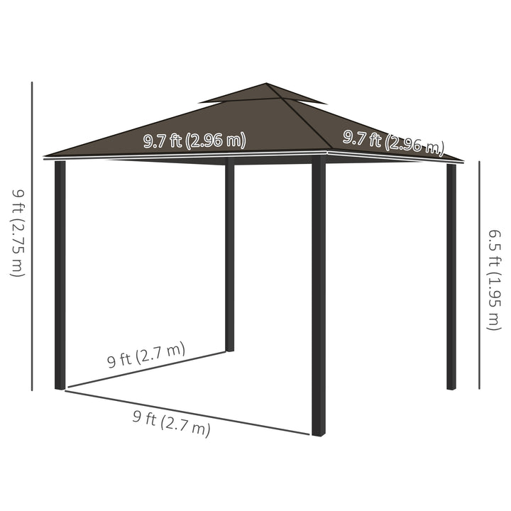 Outsunny 10' x 10' 2-Tier Outdoor Gazebo Canopy Tent with Zippered Mesh Sidewalls, Aluminum Frame for Patio, Backyard, Beige