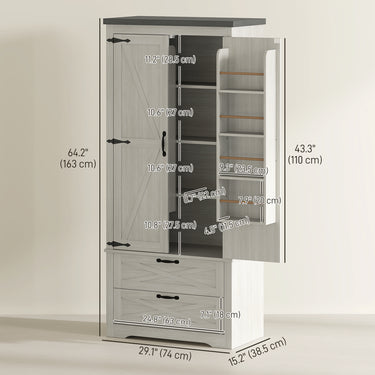 HOMCOM Farmhouse Kitchen Pantry Storage Cabinet, 64" Freestanding Kitchen Pantry Cabinet with Drawers, Distressed White