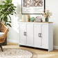 HOMCOM Modern Sideboard Buffet Cabinet, Modern Kitchen Storage Cabinet with 3 Doors Adjustable Shelves, for Dining Room, White