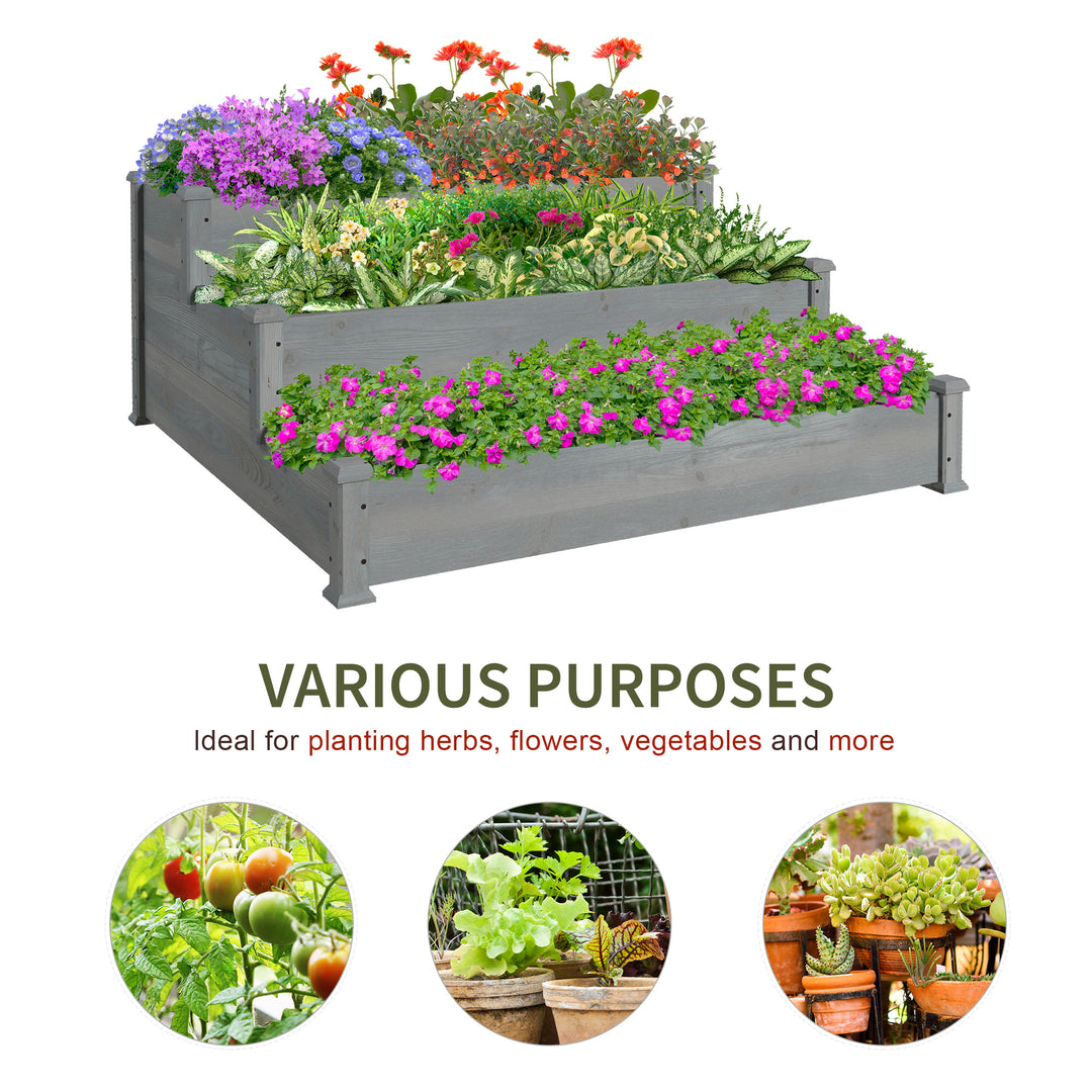 Outsunny 49"x49"x22" 3-Tier Raised Garden Bed Wooden Planter Kit Elevated Plant Box Stand for Yard & Patio, Natural