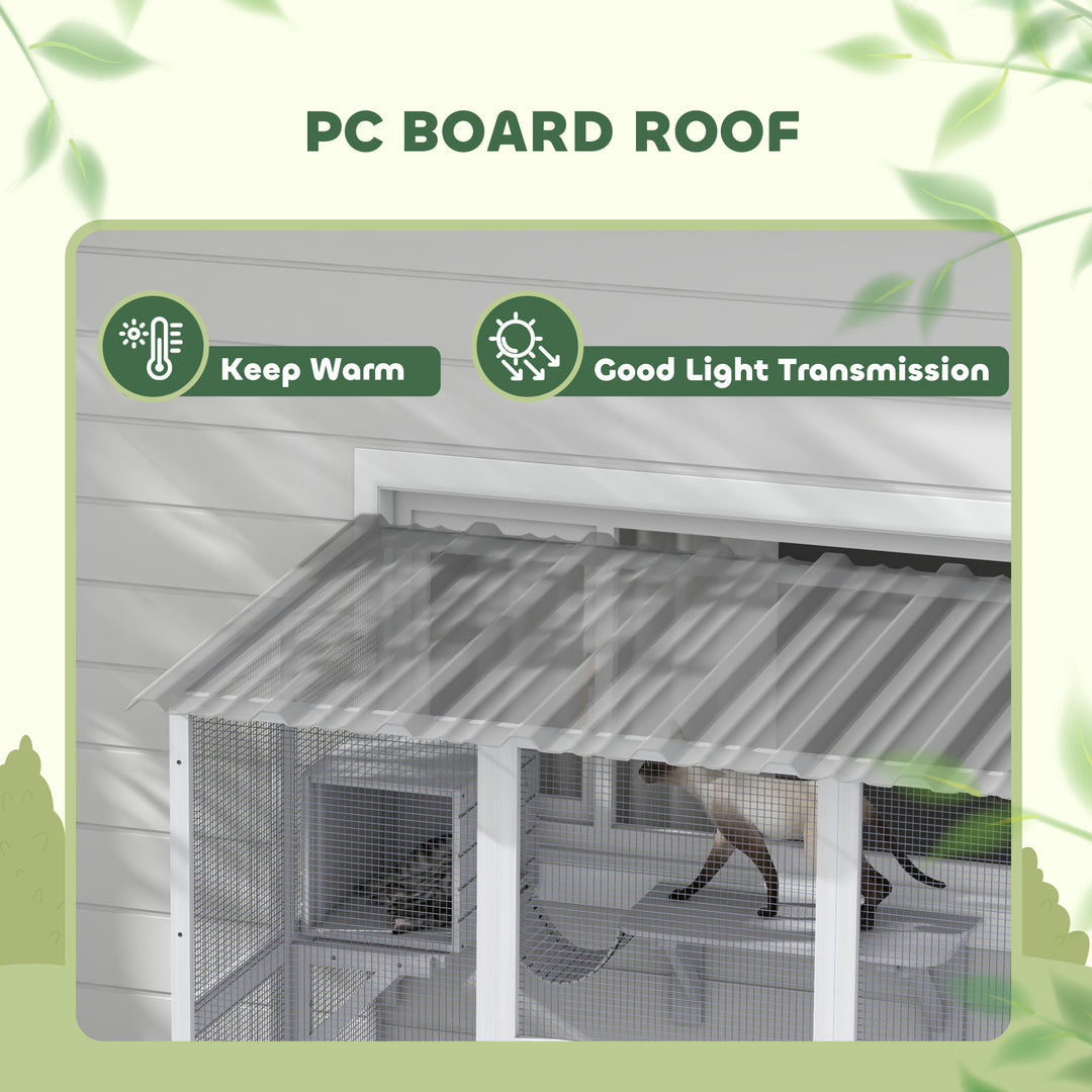 PawHut Outdoor Cat Enclosure Window Box with Weatherproof Roof, Bridge, Resting Box, Platforms, for 2 Kittens, Orange