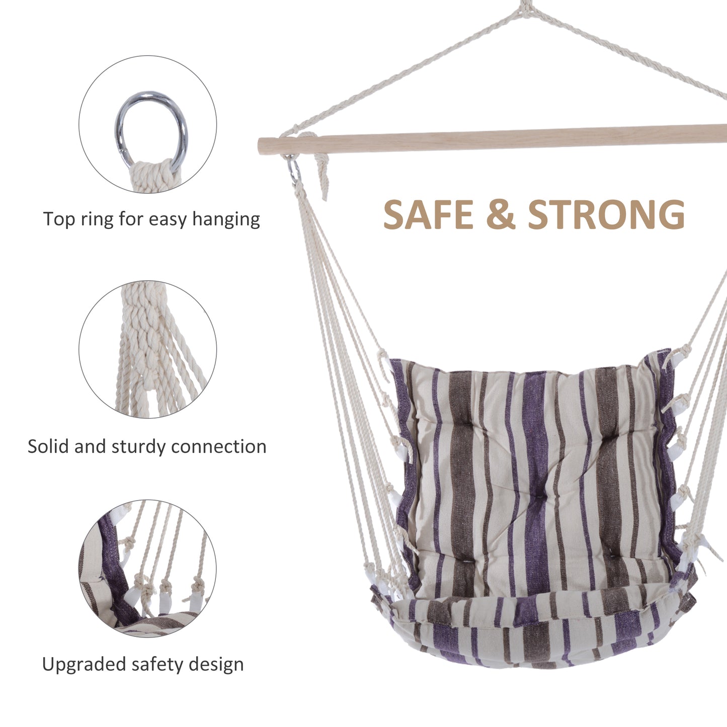 Outsunny Portable Hanging Woven Hammock Seat Rope Swing Chair Sleeping Bed for Outdoor Garden Yard Camping Blue